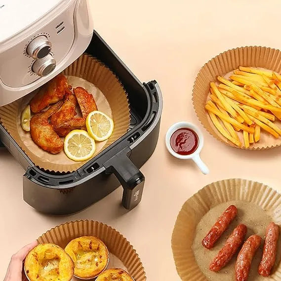 AiQInu Papier Sulfurisé pour Air Fryer, 200 Pièces 16cm Papier Cuisson Paper Liner, Food-Grade BPA gratuit, Jetable Antiadhésive Sans Huile Papier Parchemin Accessoires pour 3-4.5L Friteuse