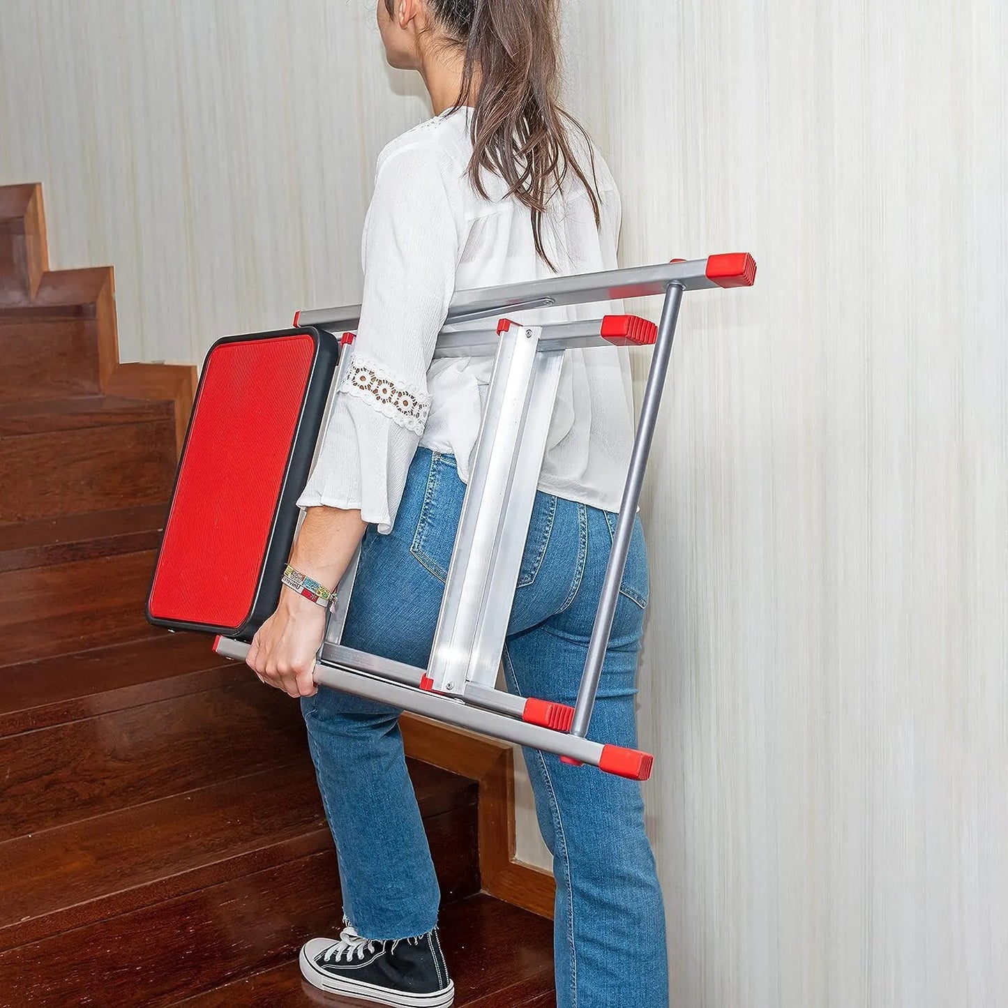 Escabeau 3 marches Échelle en Aluminium, escalier Pliable Marche Pied - SQES