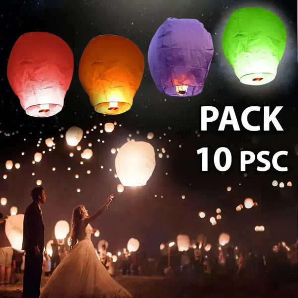 Lanterne Chinoise Volante Lanternes Volantes Célestes Blanc - Lot De 20 - Biodégradables - Brûleur Inclus - Pour Fêtes Mariages Lanterne Bougie