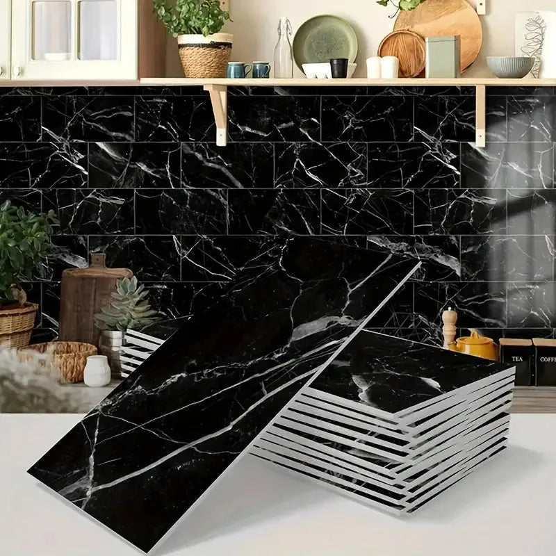 Panneaux muraux autocollants (10 pcs) - Carreaux Marbre NERO MARQUIRA - 30cmx60cm بديل الرخام - SQES