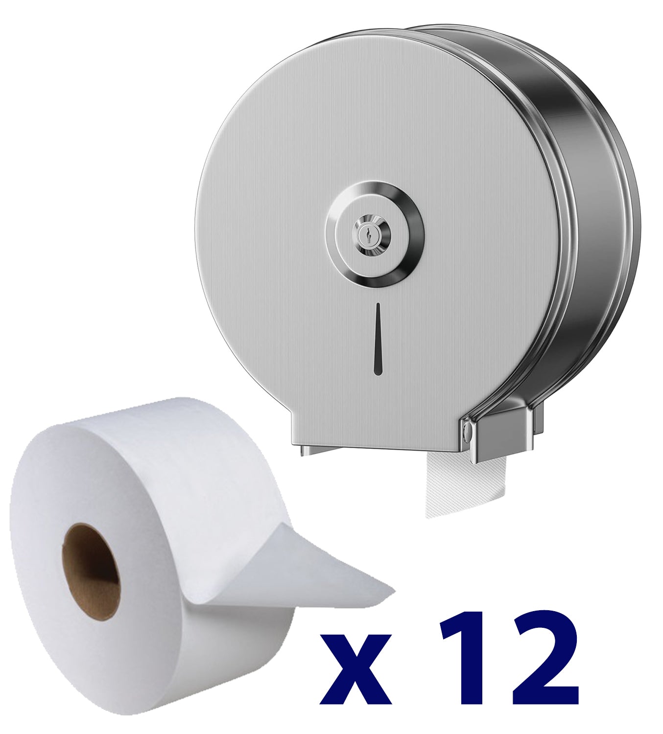 Distributeur Papier Hygiénique de toilette inox - avec PACK 12 Papier Essuie-mains Jumbo - SQES