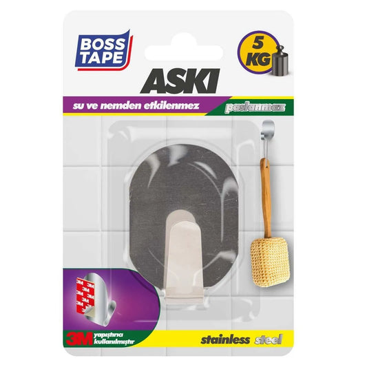 BOSS TAPE Crochet Mural auto adhésif inox sans percer de trous (1pcs) 45mmx65mm - SQES