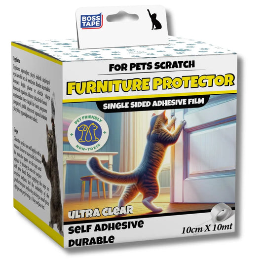 BOSS TAPE Film protecteur de meuble adhésif contre les rayures par la patte du chat 10cmx10m transparent - SQES