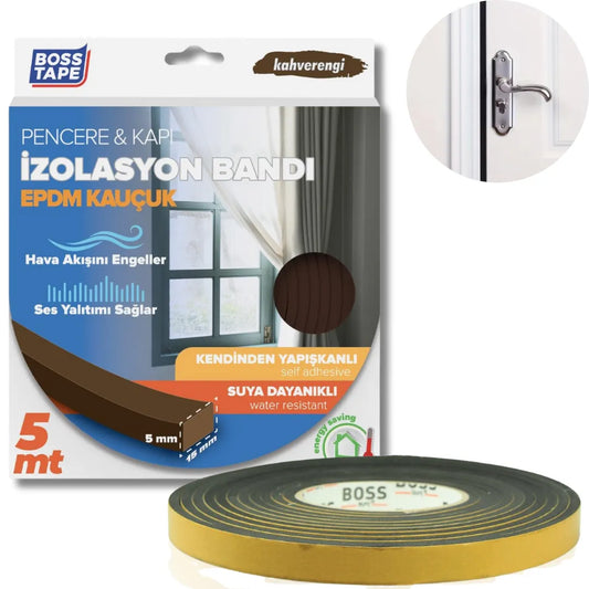 BOSS TAPE Joint d'étanchéité pour porte , fenêtre, isolation thermique, EPDM 6mm, MARRON - SQES