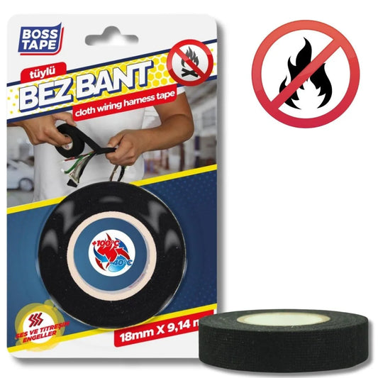 BOSS TAPE Ruban isolant pour faisceaux de cablage électrique en tissue de plume 18mmx9,14m - SQES