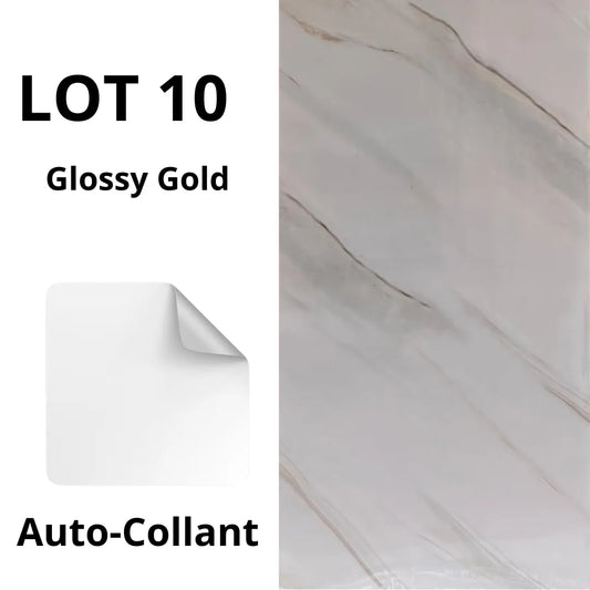 Panneaux muraux autocollants (10 pcs) - Carreaux Marbre GLOSSY GOLD - 30cmx60cm بديل الرخام - SQES
