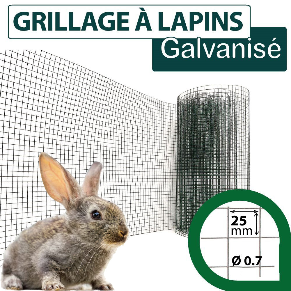 Grillage de cage à Lapin Galvanisé Rouleau de 10 mètres – Maille 25x25 pour Jardin - SQES