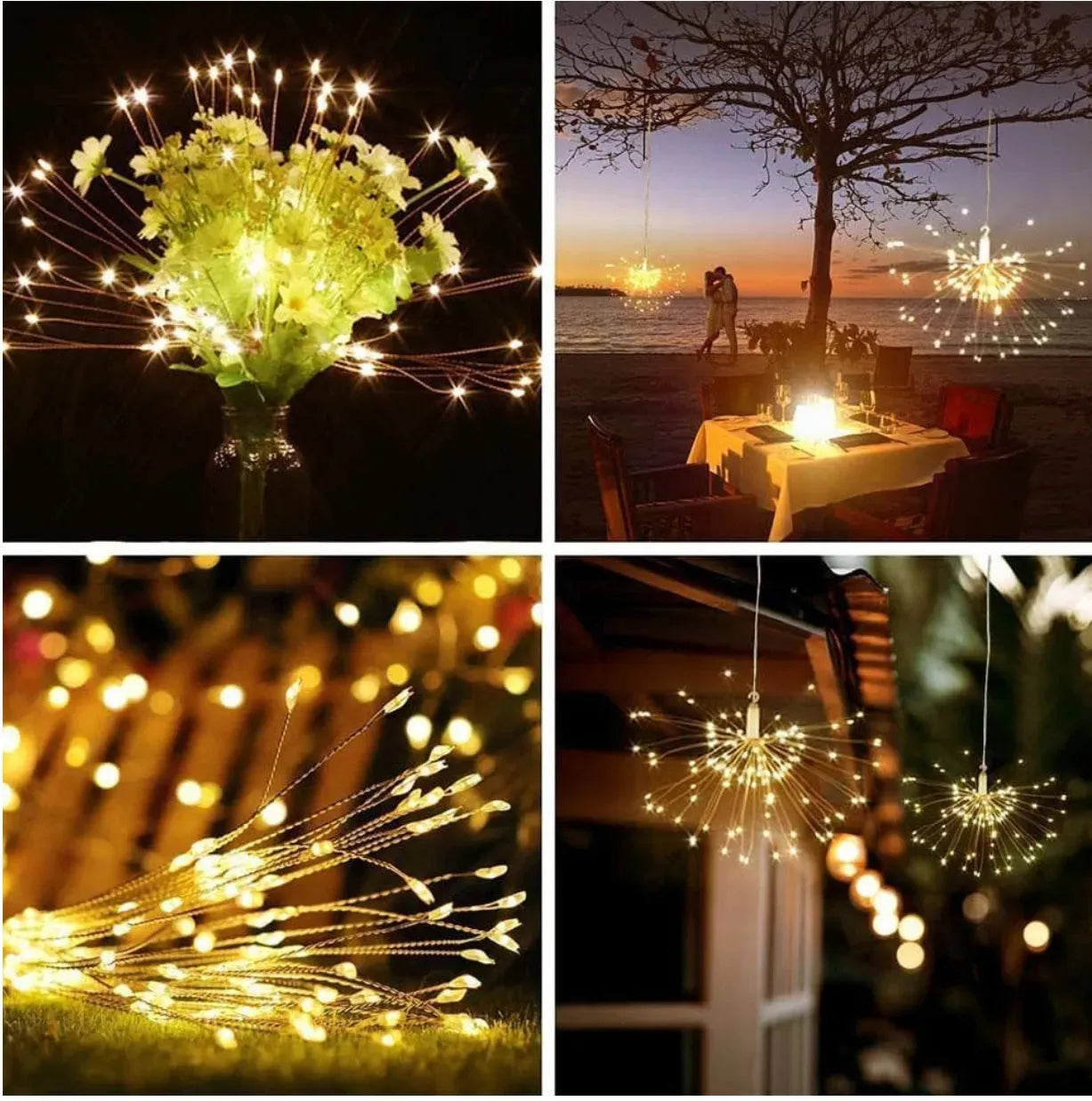 Lot 3 feux d'artifice suspendus Guirlande lumineuse LED pour fêtes et extérieur - SQES