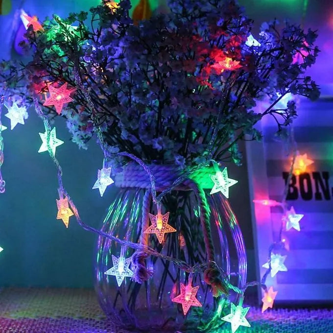 Guirlande lumineuse étoile à 3 piles, 2 m, LED, RGB - SQES