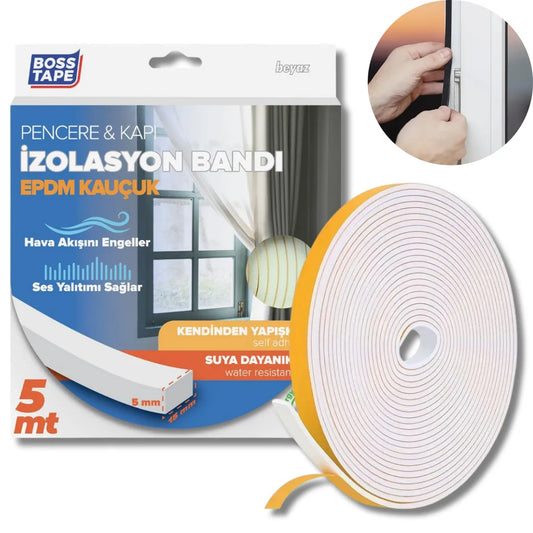 BOSS TAPE Joint d'étanchéité pour porte , fenêtre, isolation thermique, EPDM 6mm, BLANC - SQES
