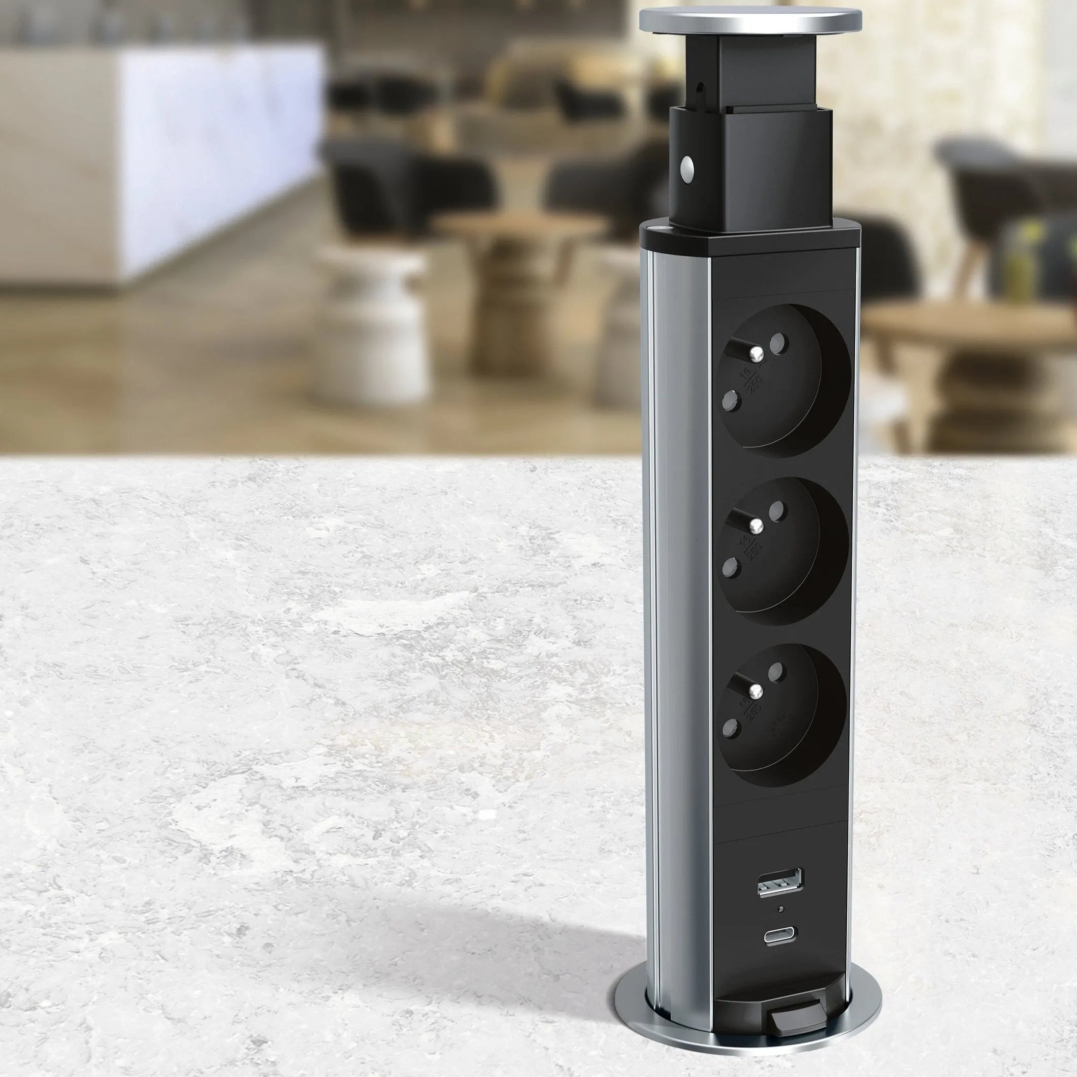 Incara Tower 60 Ø60mm à encastrer dans mobilier avec 3 prises 2P+T et ...