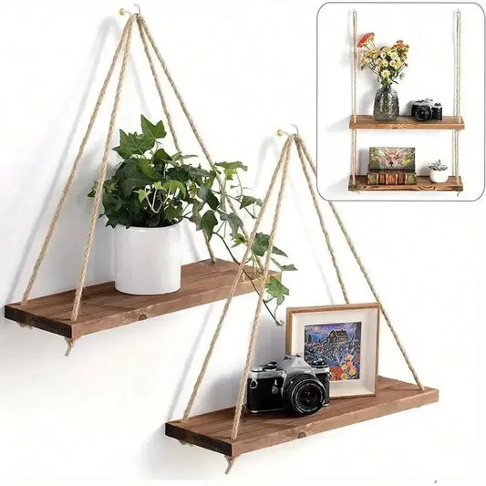 1 Etagère murale suspendue en bois Naturelle - Etagère lumineuse - SQES