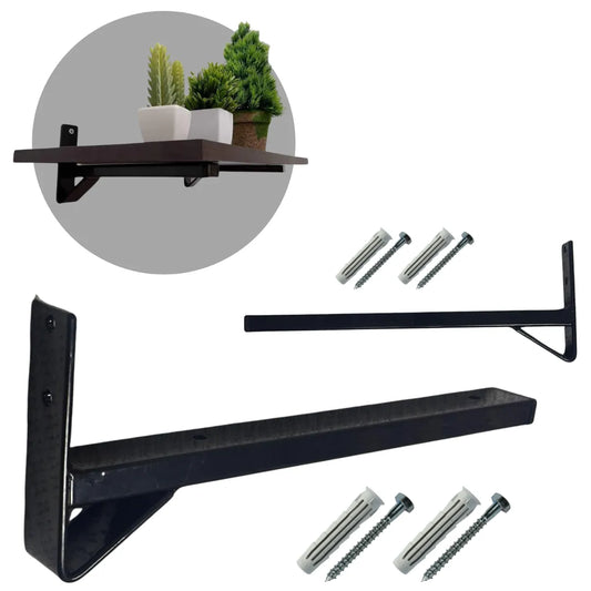 Lot de 2 Supports d'étagère robustes, Equerres muraux en tube métallique Noir - SQES