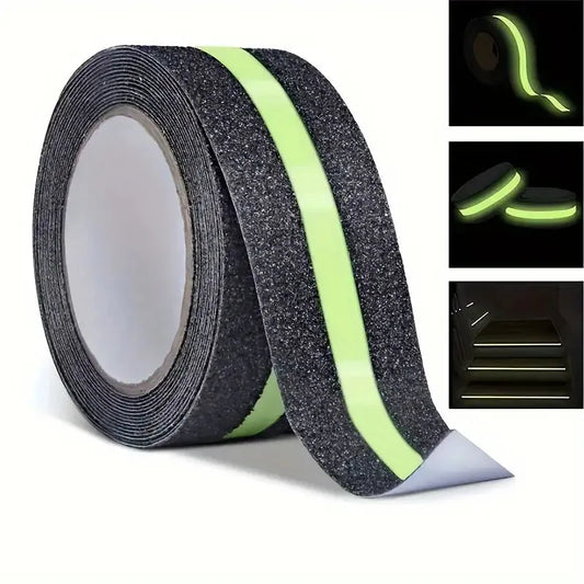 BOSS TAPE Ruban antidérapant adhésif Noir au sol pour escaliers avec bande réfléchissante vert fluorescent - SQES