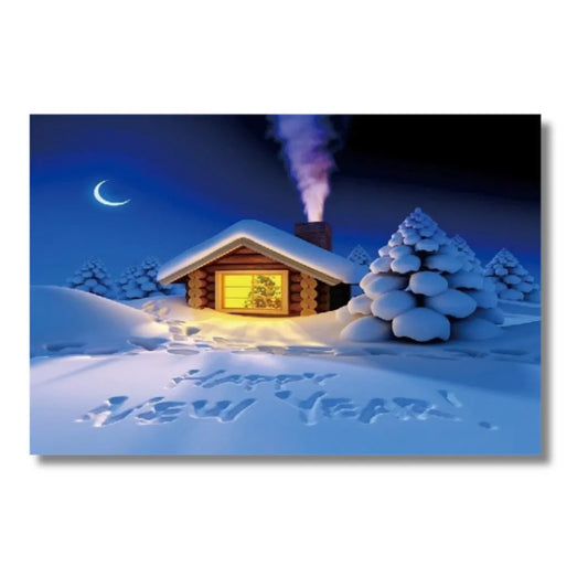 Tableau Happy New Year Neige 40X60cm imprimé sur Toile Textile Haute qualité (avec éclairage LED lumineux) - SQES