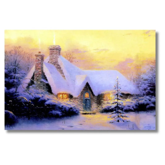 Tableau Hiver Neige 40X60cm imprimé sur Toile Textile Haute qualité (avec éclairage LED lumineux) - SQES