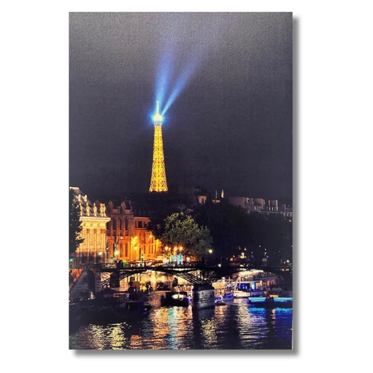 Tableau Tour Eifel Nuit 60 x 40 cm imprimé sur Toile Textile Haute qualité (avec éclairage LED lumineux) - SQES
