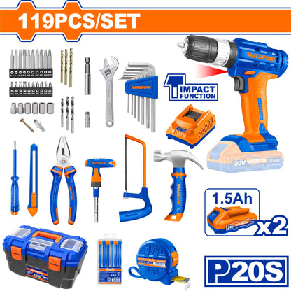 Caisse à Outils Complète 119 pièces avec Perceuse Sans Fil