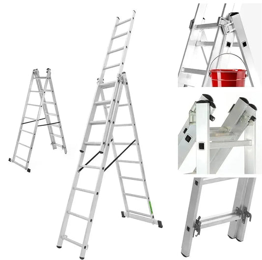 Échelle Transformable 3 Plans en Aluminium – 2.5M x 2.5M x 2.5M / 6M - SQES