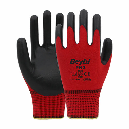 Gants de travail - Gants en nitrile ROUGE - Beybi - SQES